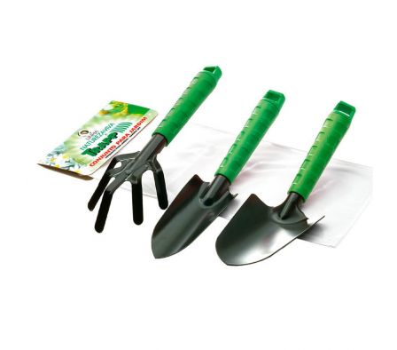 KIT DE JARDIN DE 3 PIEZAS TRAPP FJ-1202 VERDE + ESCOBA RASTRILLO VERDE CON CABO FJ-1011 (22 DTS - 55 CM)