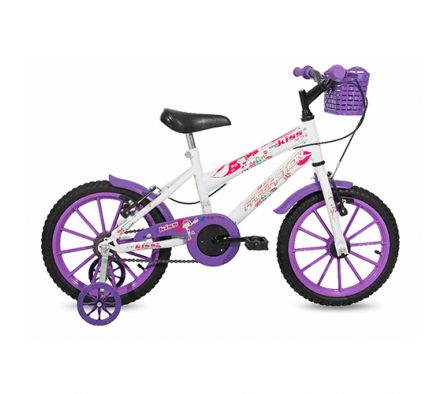 BICICLETA FREE AC ARO 16 FEM KISS C/CESTA V-BRAKE ROSADO/VIOLETA