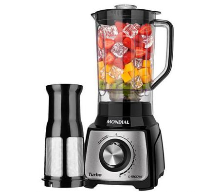LICUADORA MONDIAL TURBO INOX BLACK - 6 LAM. 12 VELOCIDADES - 3,0L - 1200W L-1200 BI