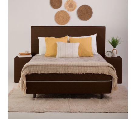 SOMMIER NOGAL CALMA 140X190 MARRON CHOCOLATE JUEGO COMPLETO