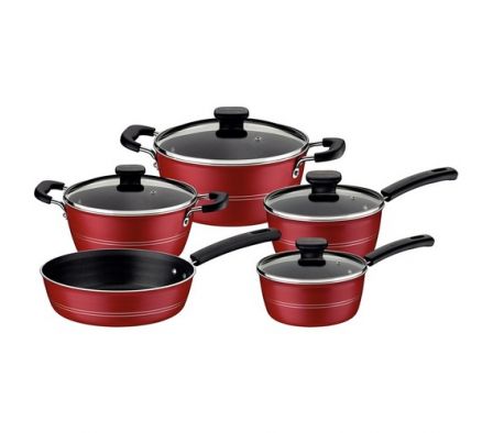 JUEGO DE OLLAS TRAMONTINA 5 PZAS. SICILIA ROJA