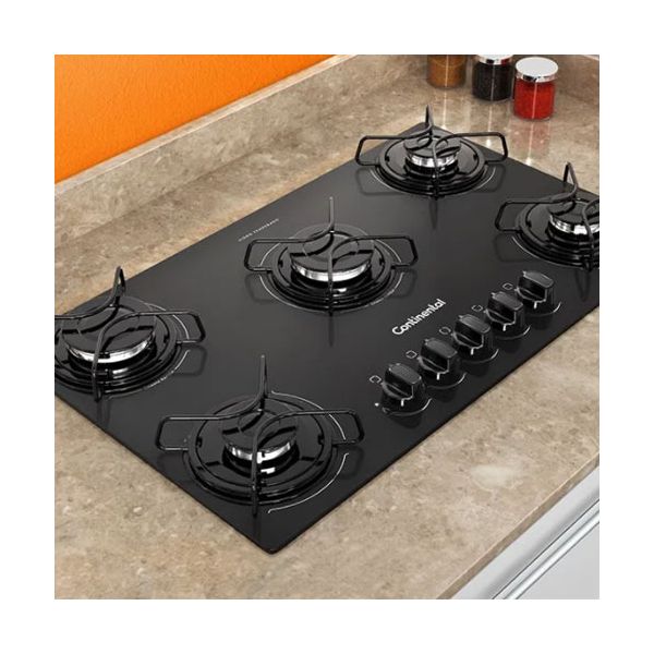 ANAFE CONTINENTAL A GAS 5 HORNALLAS MESA DE VIDRIO TEMPLADO NEGRO